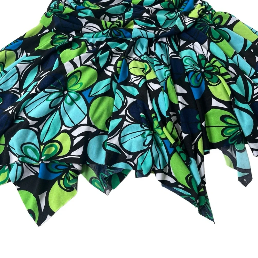 iz BYER California Girl’s Size 8 Turquoise Lime Green, Floral Handkerchief Dress